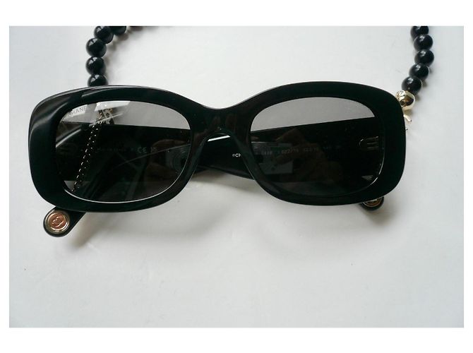 CHANEL Black Rectangular Sunglasses in Excellent Condition with Case and Box sold out - view 14