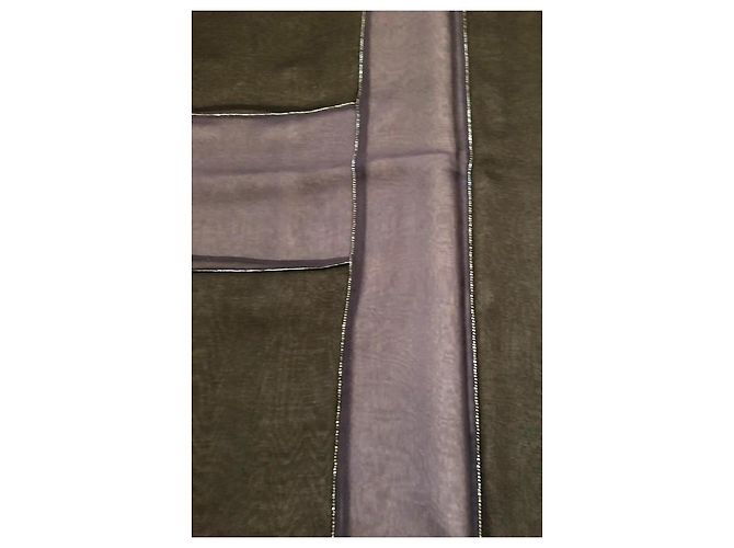 Foulard Hermès in doppia mussola di seta con ricami di perle Nero Blu Marino Blu navy - vista 2