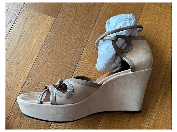 Sandali con zeppa Hermès Beige in pelle - vista 10
