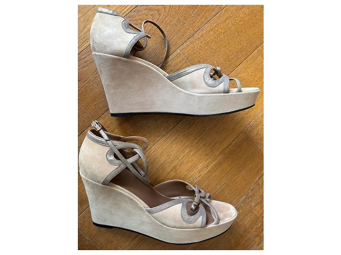 Sandali con zeppa Hermès Beige in pelle - vista 2