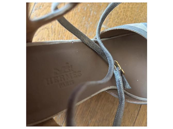Sandali con zeppa Hermès Beige in pelle - vista 4