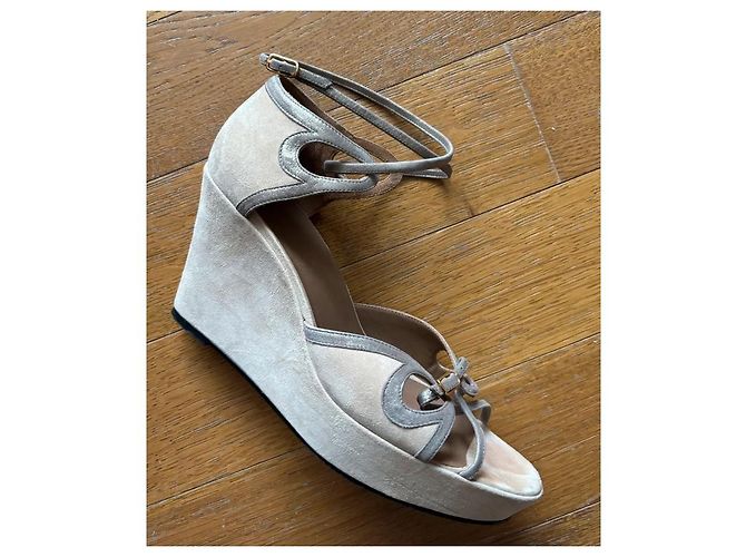 Sandali con zeppa Hermès Beige in pelle - vista 8