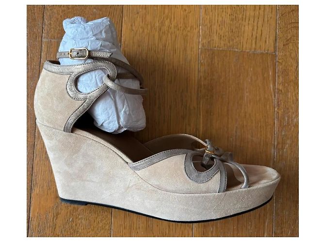 Sandali con zeppa Hermès Beige in pelle - vista 9
