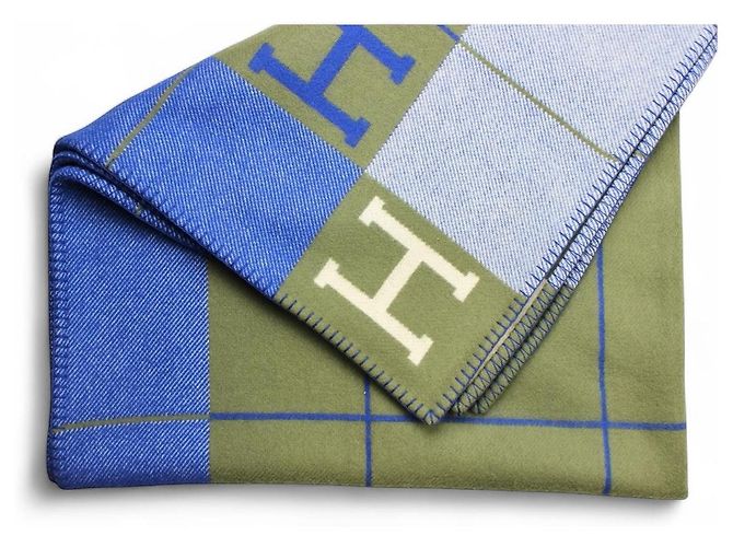 Plaid da Divano Avalon III di Hermès Blu Crudo Cachi - vista 2