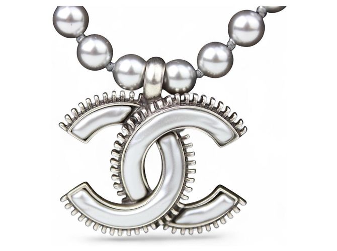 CC Perlen Metall Email Grau Halskette Chanel - Ansicht 2