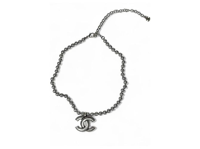 CC Perlen Metall Email Grau Halskette Chanel - Ansicht 5