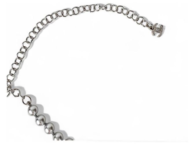 CC Perlen Metall Email Grau Halskette Chanel - Ansicht 7