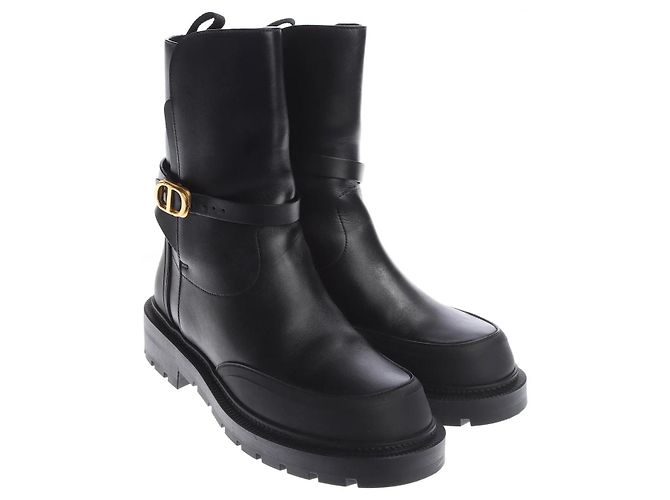 Botas Dior de cuero de ternera liso negro con hebilla CD Talla 40 - vista 3