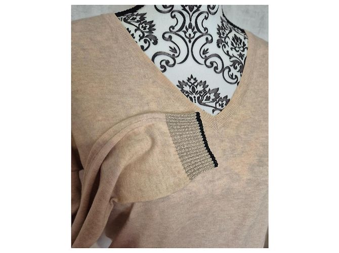 Pull feminino Bellerose bege com decote em V Tamanho 2 (38 / M) - vista 3