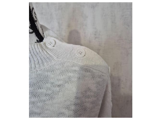 Weißer gestreifter marinefarbener Hartford Pullover mit hohem Kragen und Knöpfen Größe 2 / 38 / M Marineblau - Ansicht 2