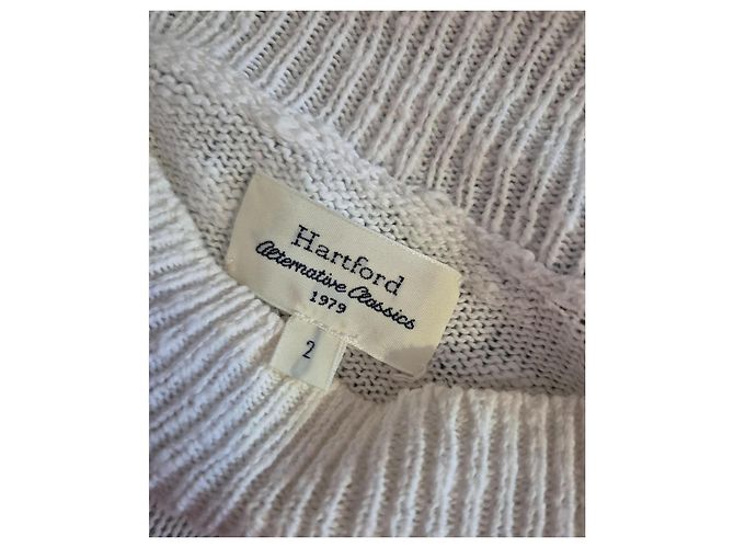 Weißer gestreifter marinefarbener Hartford Pullover mit hohem Kragen und Knöpfen Größe 2 / 38 / M Marineblau - Ansicht 5
