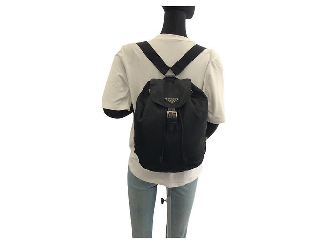 Prada Nylon Tessuto Logo Rucksack Schwarz - vista 7