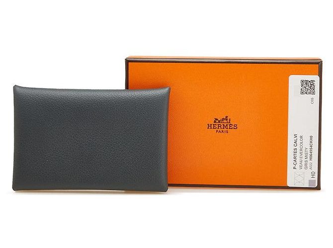 Hermès Tarjetero Hermes Calvi Vau Epsom Gris - vista 10
