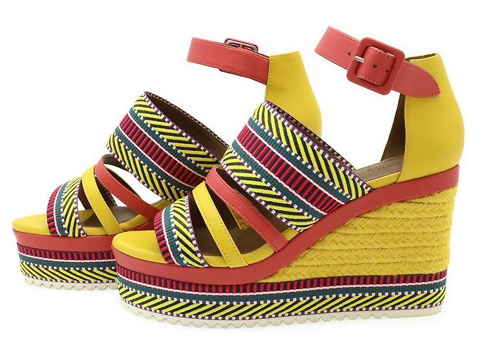 Sandali con zeppa in pelle Ines di Hermès Rosa Multicolore Giallo - vista 2