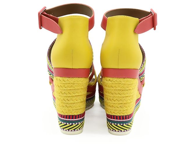Sandali con zeppa in pelle Ines di Hermès Rosa Multicolore Giallo - vista 3