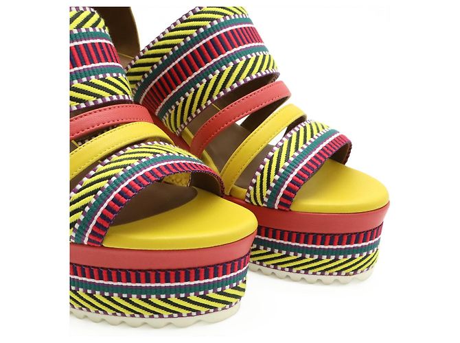 Sandali con zeppa in pelle Ines di Hermès Rosa Multicolore Giallo - vista 5