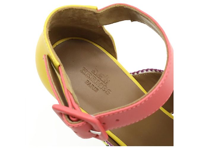 Sandali con zeppa in pelle Ines di Hermès Rosa Multicolore Giallo - vista 9