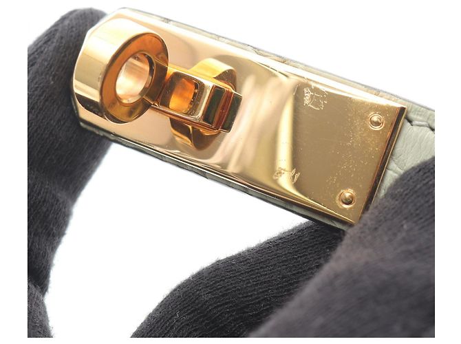 Hermès Kelly Gürtel aus mattem Alligator Grün - Ansicht 7