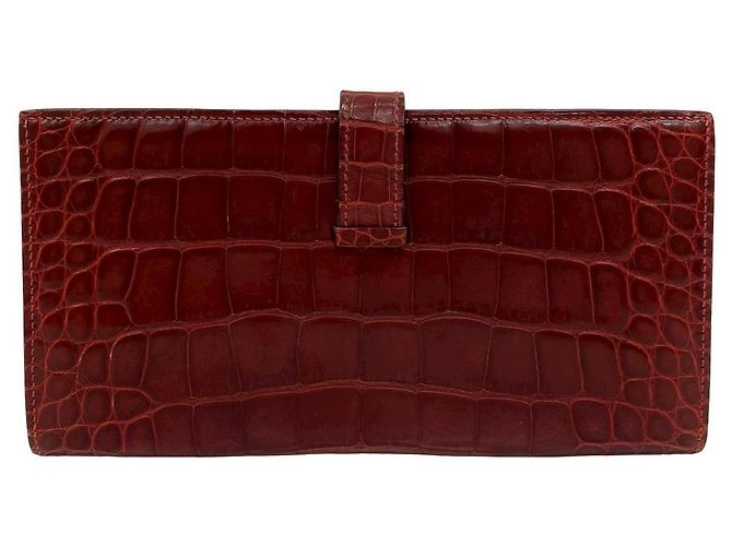 Hermès Hermes Bearn Soufflet Shiny Alligator Long Wallet Brown Bronze - view 3