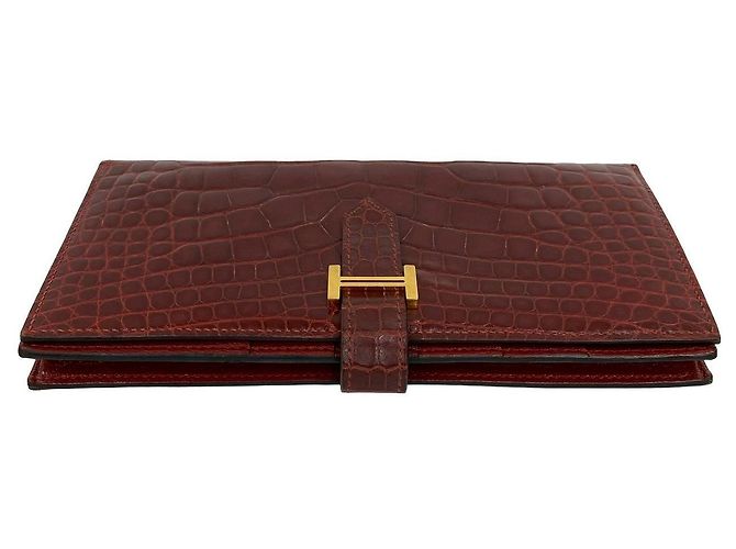 Hermès Hermes Bearn Soufflet Shiny Alligator Long Wallet Brown Bronze - view 4