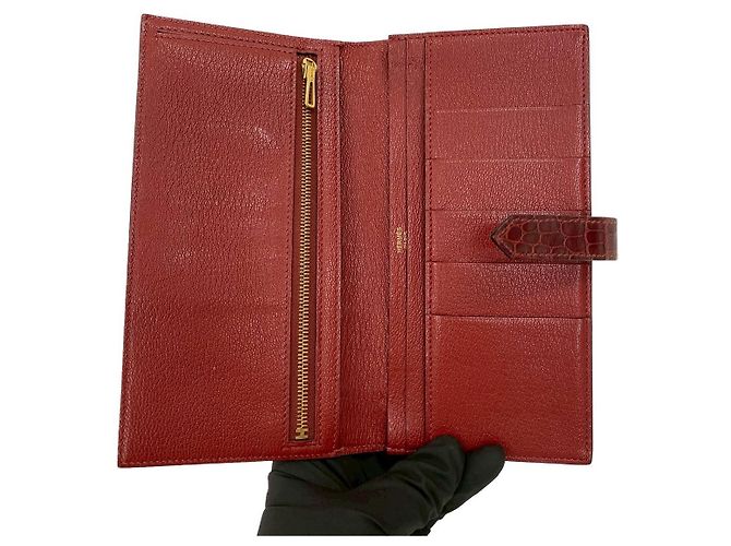 Hermès Hermes Bearn Soufflet Shiny Alligator Long Wallet Brown Bronze - view 8