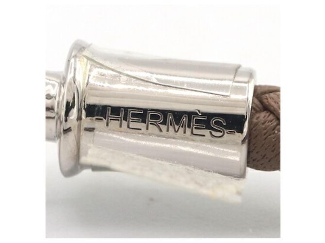 Hermès Bracciale in pelle e metallo Hermes Jumbo H Etoupe Argento Taupe - vista 3