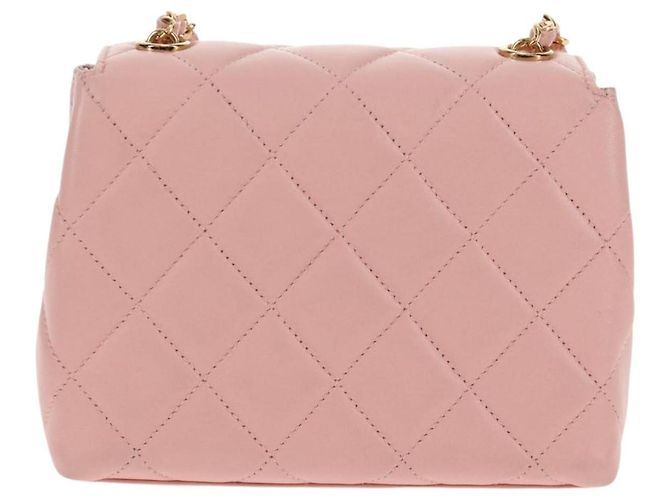 Chanel Vintage Camellia Umhängetasche aus gestepptem Lammleder Micro Pink - Ansicht 2
