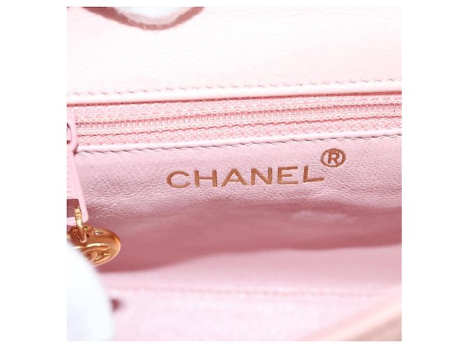 Chanel Vintage Camellia Umhängetasche aus gestepptem Lammleder Micro Pink - Ansicht 6