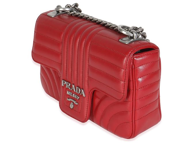 Bolsa de corrente média em couro de bezerro macio vermelho Impunture Diagramme da Prada - vista 3