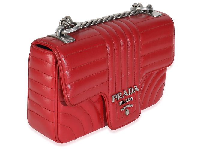 Bolsa de corrente média em couro de bezerro macio vermelho Impunture Diagramme da Prada - vista 4