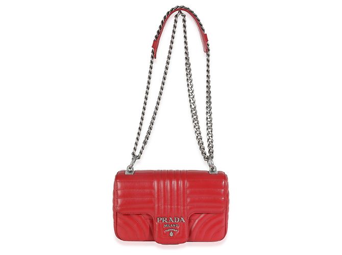 Bolsa de corrente média em couro de bezerro macio vermelho Impunture Diagramme da Prada - vista 5