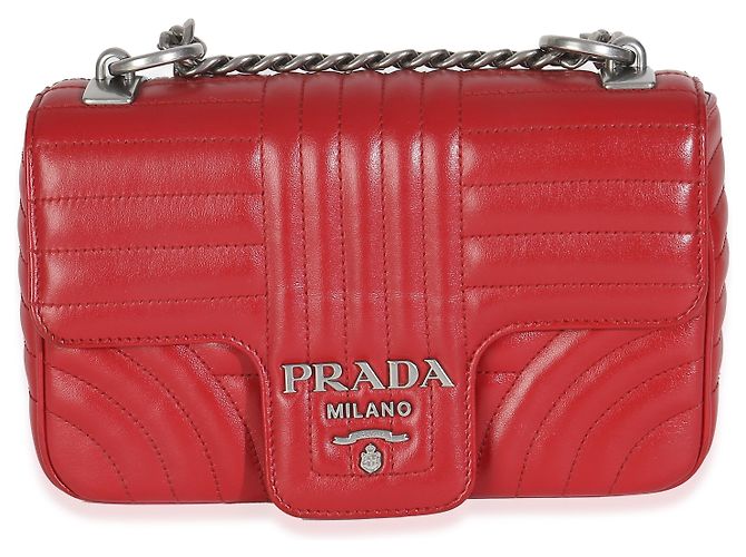 Bolsa de corrente média em couro de bezerro macio vermelho Impunture Diagramme da Prada - vista 8