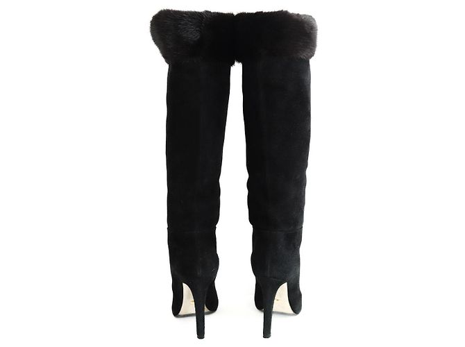 Sergio Rossi Schwarze Wildlederstiefel mit Fellfutter - Ansicht 2