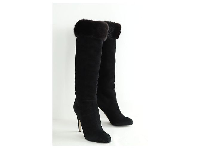 Sergio Rossi Schwarze Wildlederstiefel mit Fellfutter - Ansicht 3