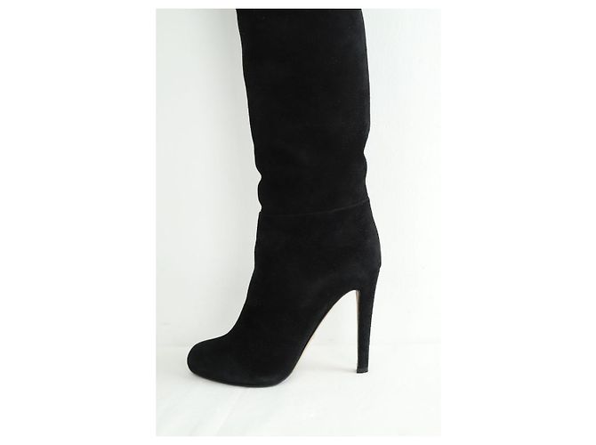 Sergio Rossi Schwarze Wildlederstiefel mit Fellfutter - Ansicht 4