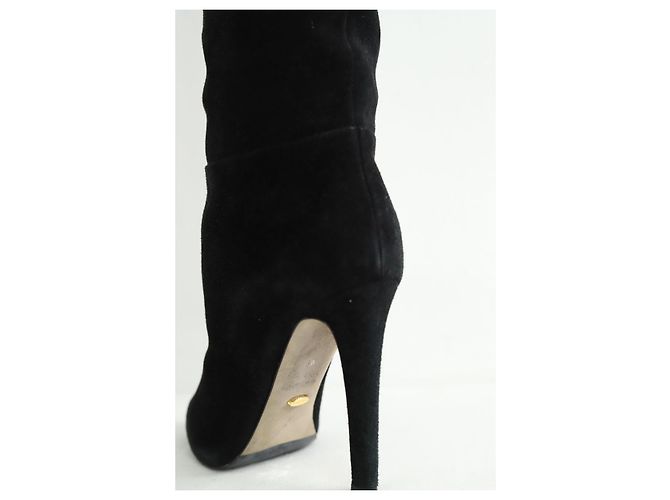 Sergio Rossi Schwarze Wildlederstiefel mit Fellfutter - Ansicht 5