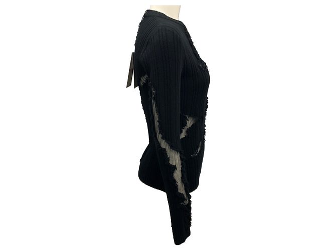 Maglione nero 2024 con dettagli in tulle a rete di Alexander McQueen - vista 2