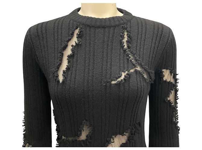 Maglione nero 2024 con dettagli in tulle a rete di Alexander McQueen - vista 6