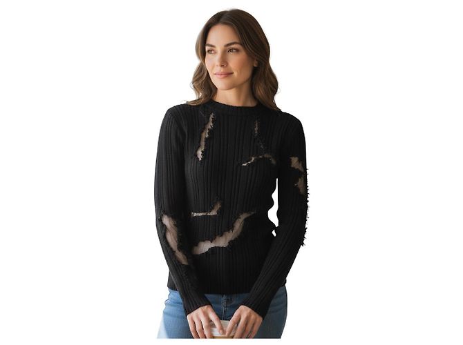Maglione nero 2024 con dettagli in tulle a rete di Alexander McQueen - vista 8