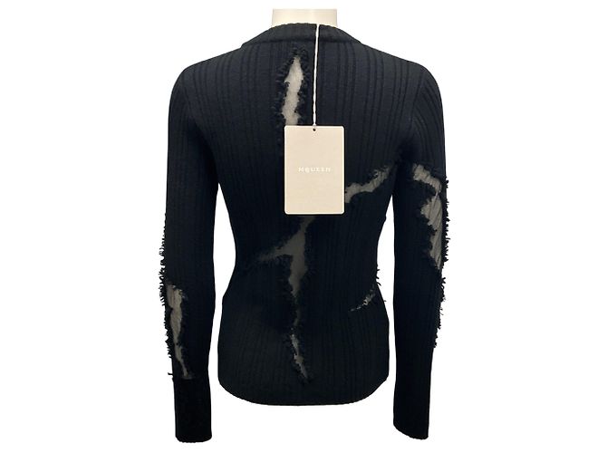 Schwarzer Strickpullover 2024 mit Mesh-Tüll-Details von Alexander McQueen - Ansicht 3