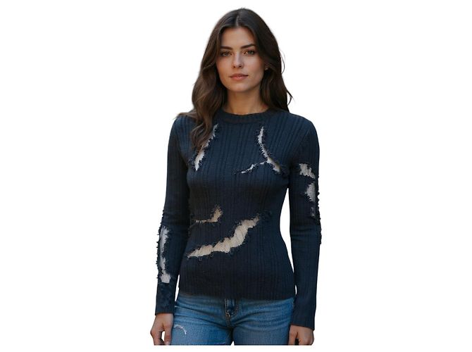 Schwarzer Strickpullover 2024 mit Mesh-Tüll-Details von Alexander McQueen - Ansicht 7