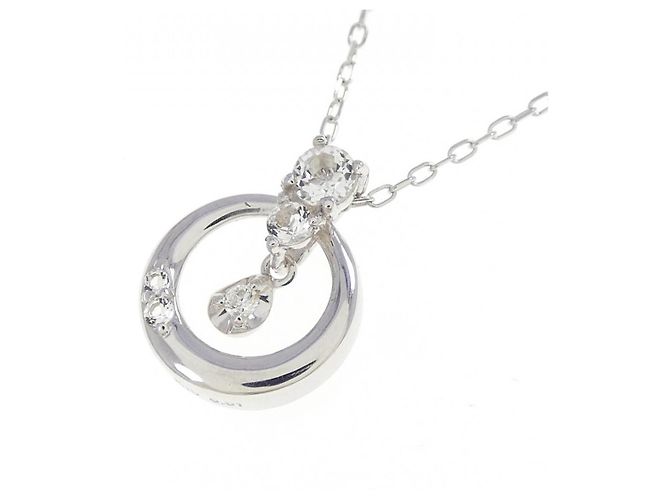 Autre Marque Collana in oro bianco K10 con topazio bianco e diamanti Argento - vista 3