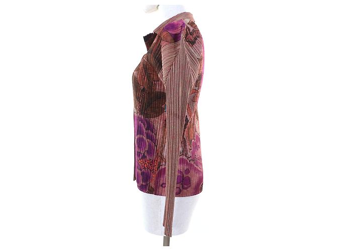 Issey Miyake Camisa de algodón rara Peony con estampado de flor botánica PLEATS PLEASE Castaño - vista 2