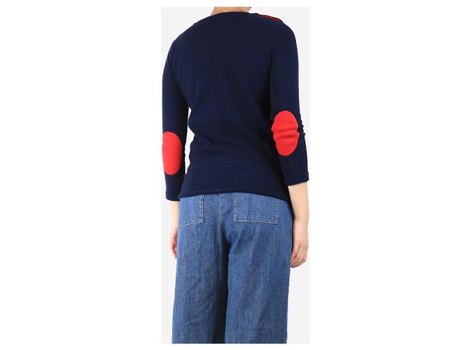 Autre Marque Jersey de cachemira azul marino con parches en los codos - talla S - vista 2
