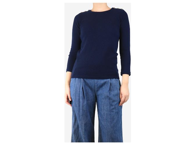 Autre Marque Jersey de cachemira azul marino con parches en los codos - talla S - vista 3