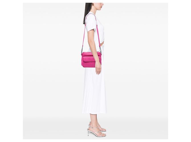 Borsa a tracolla Bottega Veneta in nappa rosa Intrecciato con tasca frontale - vista 7