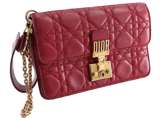 Clutch da polso DiorAddict in agnello rosso Cannage - vista 2
