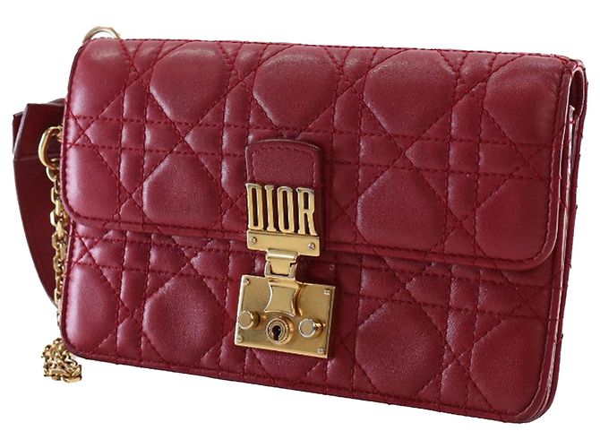 Clutch da polso DiorAddict in agnello rosso Cannage - vista 3