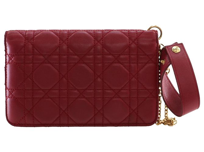 Clutch da polso DiorAddict in agnello rosso Cannage - vista 4