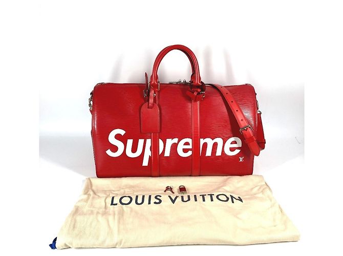 Borsa da viaggio Keepall Bandoulière 45 in pelle Epi Louis Vuitton Bianco Rosso - vista 18